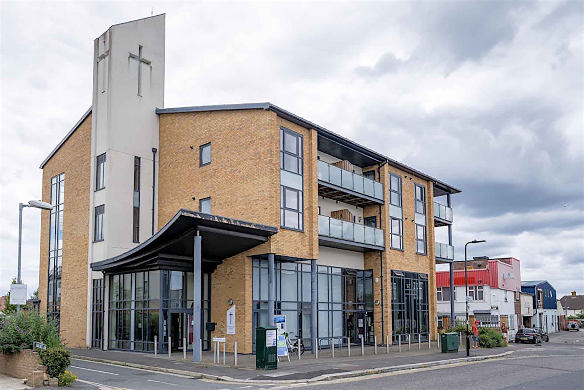 St Nicholas Church building in Perivale. A building with a tall tower